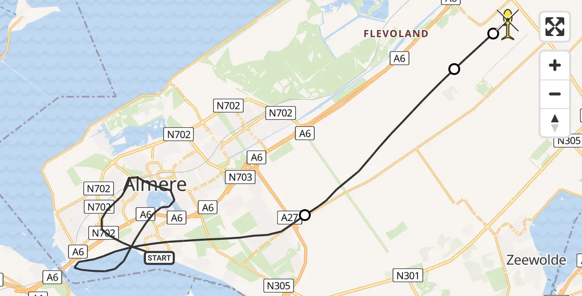 Routekaart van de vlucht: Lifeliner 1 naar Lelystad Airport, Stevenspad