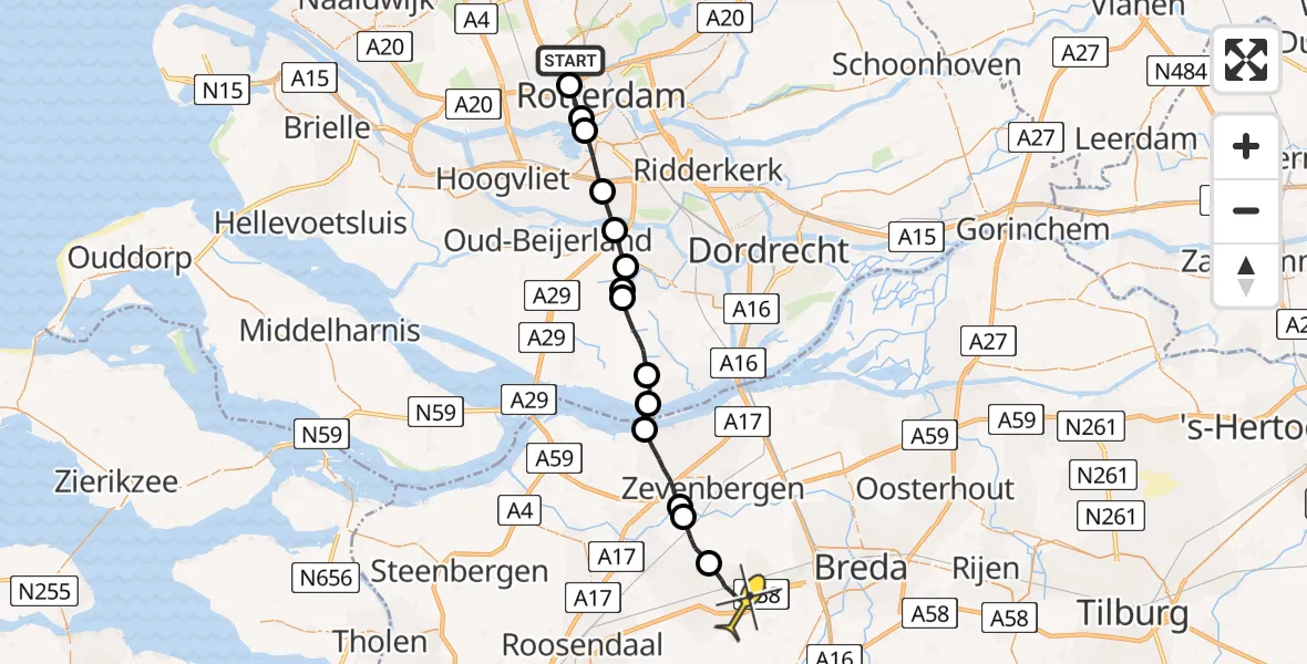 Routekaart van de vlucht: Lifeliner 2 naar Etten-Leur, Witte brug
