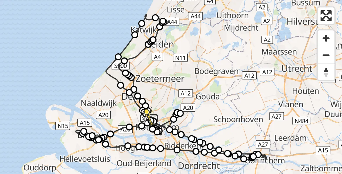 Routekaart van de vlucht: Politiehelikopter naar Rotterdam The Hague Airport, Doenkadepad
