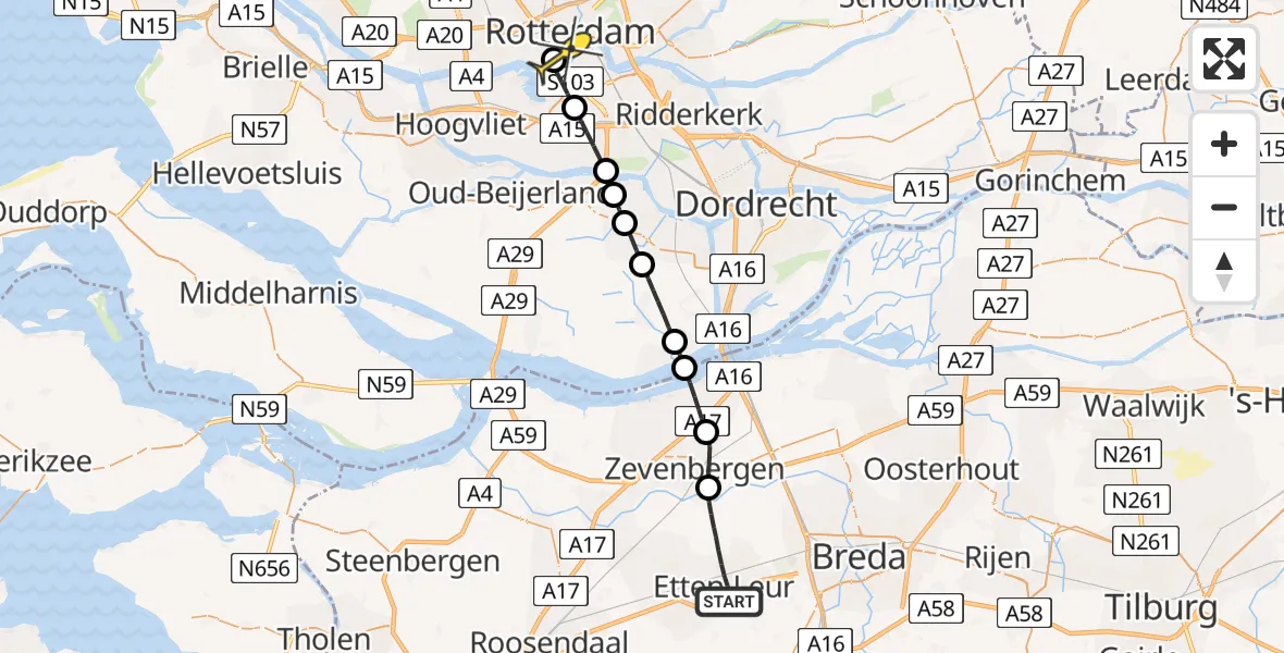 Routekaart van de vlucht: Lifeliner 2 naar Erasmus MC, Koekoekendijk