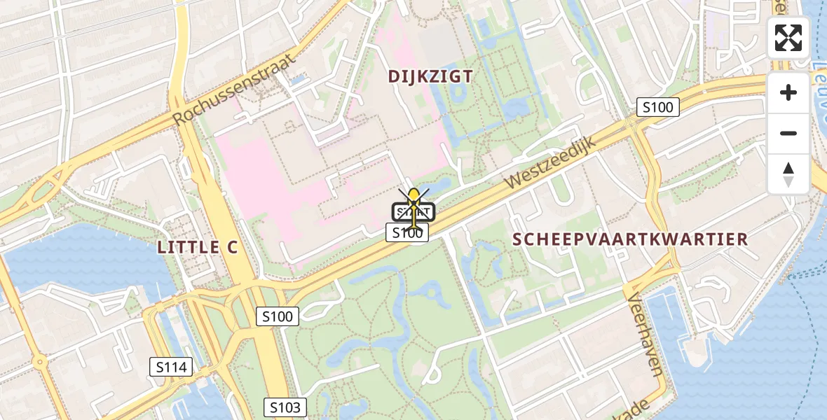 Routekaart van de vlucht: Lifeliner 2 naar Erasmus MC, Westzeedijk