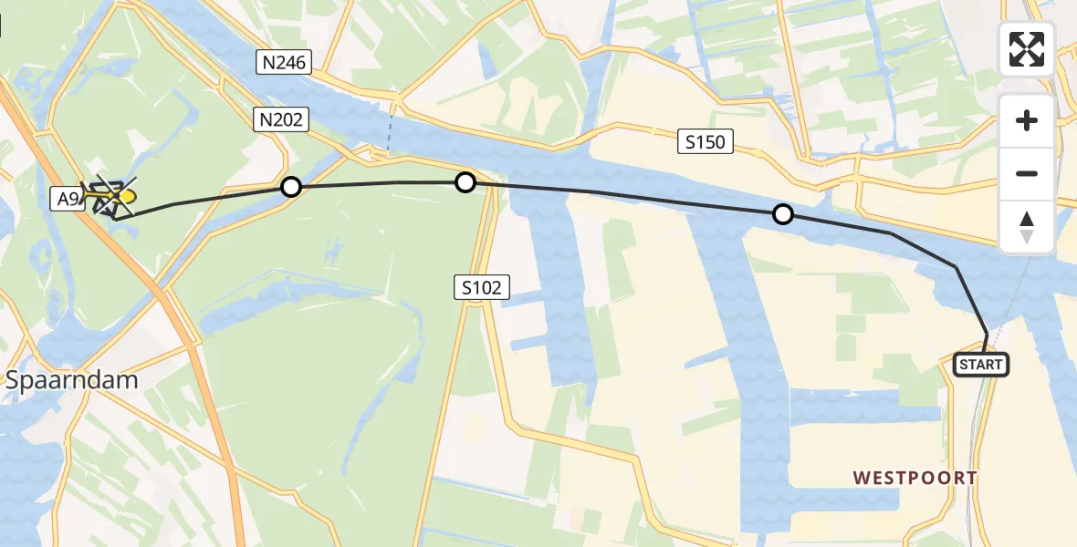 Routekaart van de vlucht: Lifeliner 1 naar Velsen-Zuid, Daalderweg