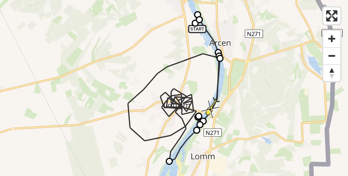 Routekaart van de vlucht: Politieheli naar Arcen, Opperdonkseweg