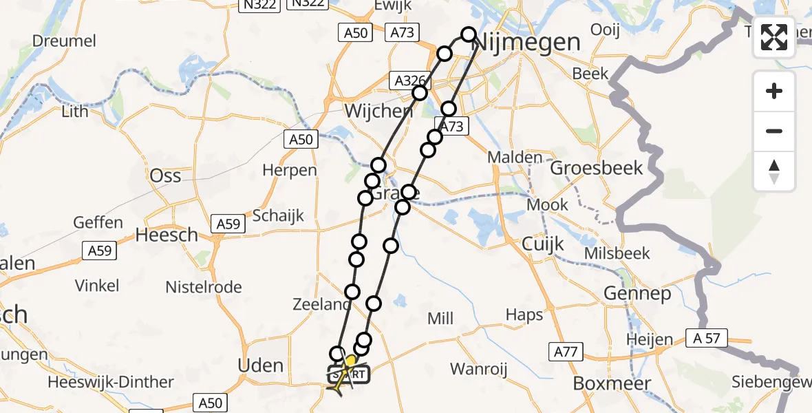Routekaart van de vlucht: Lifeliner 3 naar Vliegbasis Volkel, Zeelandsedijk