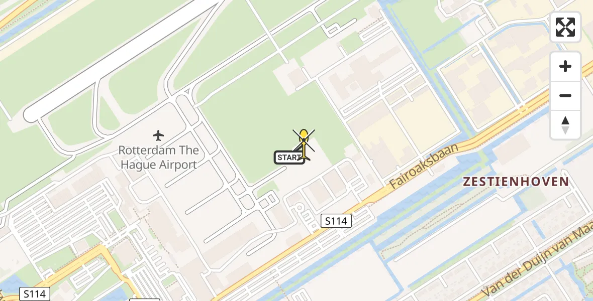 Routekaart van de vlucht: Politiehelikopter naar Rotterdam The Hague Airport, Fairoaksbaan