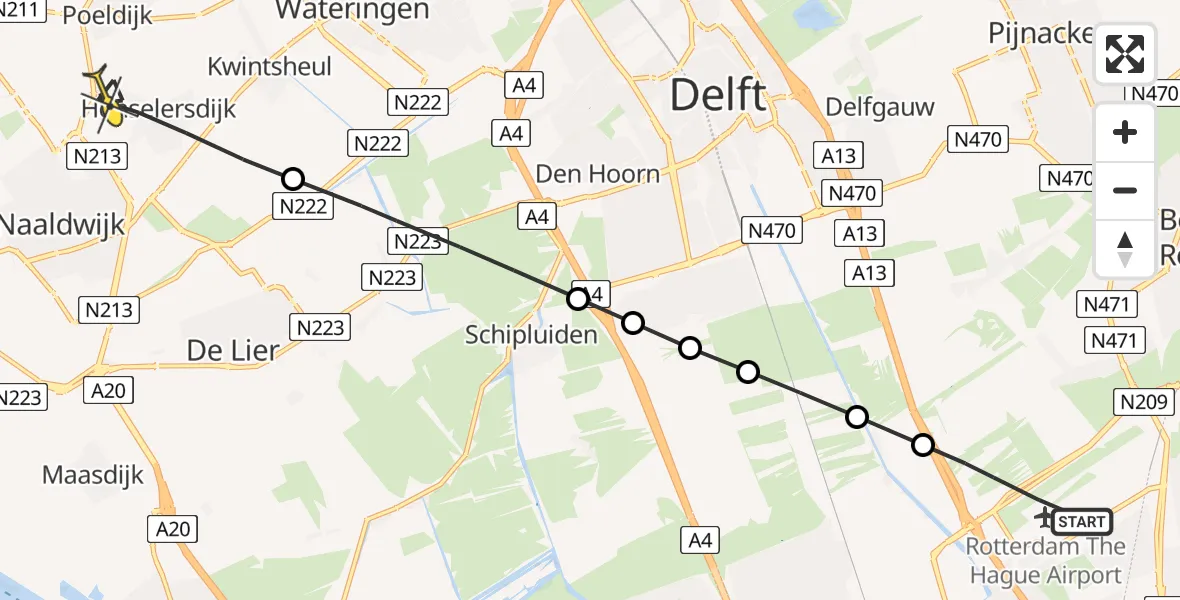 Routekaart van de vlucht: Lifeliner 2 naar Honselersdijk, Schieveensedijk