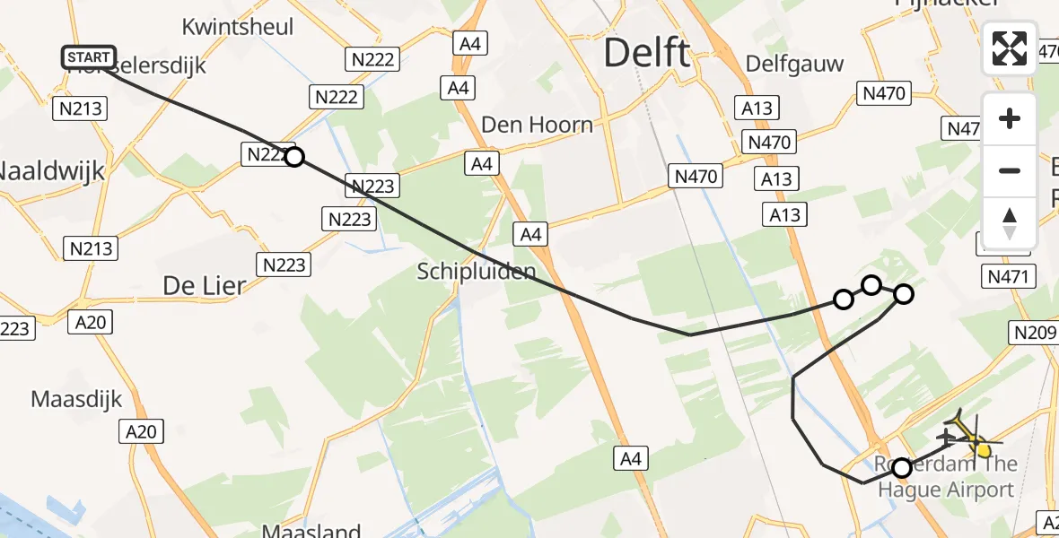 Routekaart van de vlucht: Lifeliner 2 naar Rotterdam The Hague Airport, Molenlaan