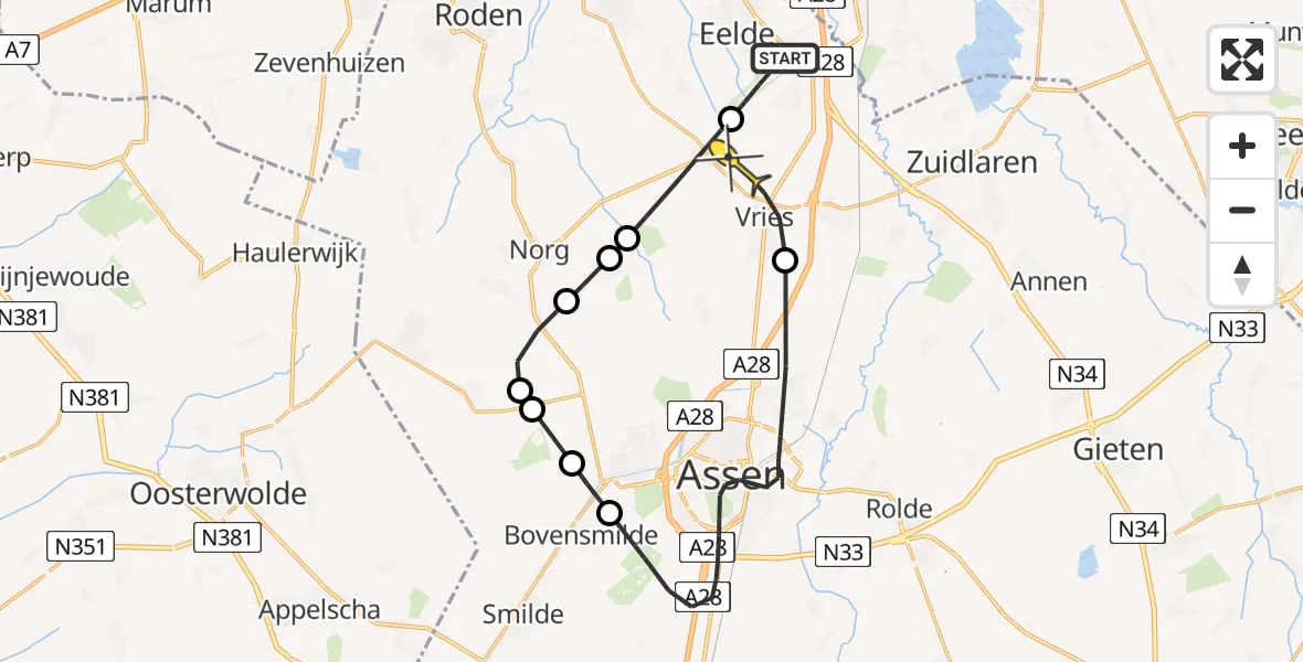 Routekaart van de vlucht: Lifeliner 4 naar Donderen, Lugtenbergerweg