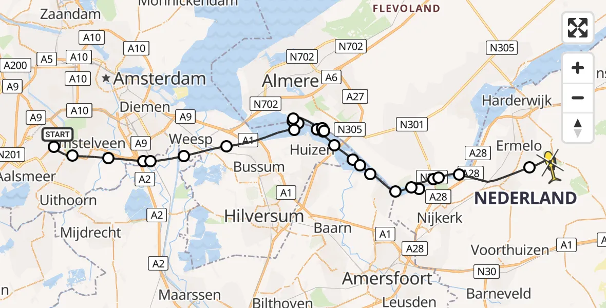 Routekaart van de vlucht: Politieheli naar Ermelo, Thermiekstraat