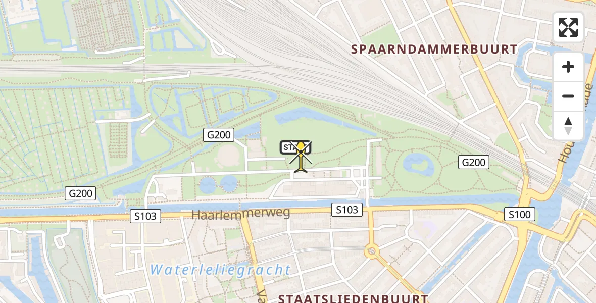 Routekaart van de vlucht: Lifeliner 1 naar Amsterdam, Westerpark