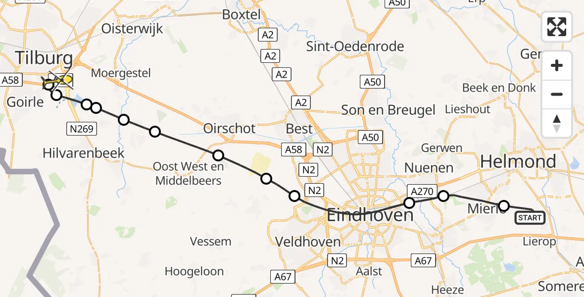 Routekaart van de vlucht: Lifeliner 3 naar Tilburg, Nederheidsche Loop