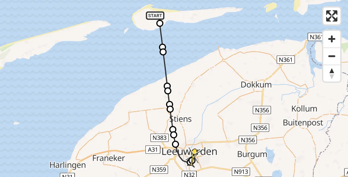 Routekaart van de vlucht: Ambulanceheli naar Leeuwarden, Verbindingsweg