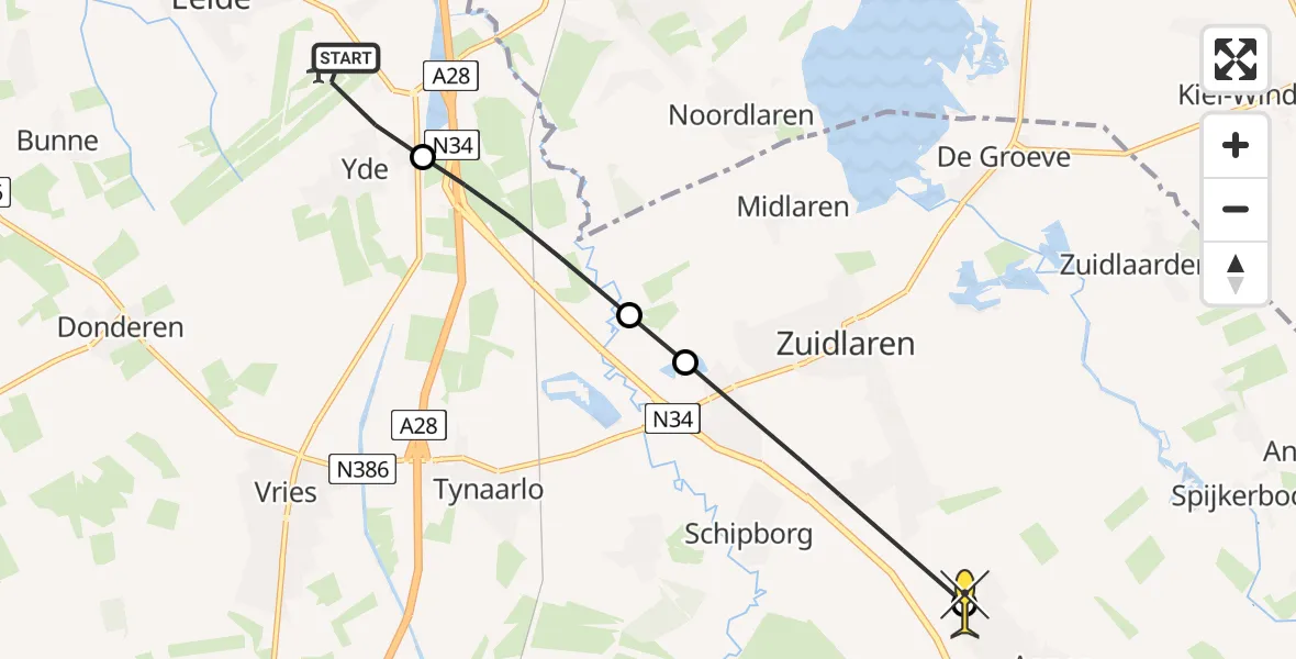 Routekaart van de vlucht: Lifeliner 4 naar Annen, Duinstraat