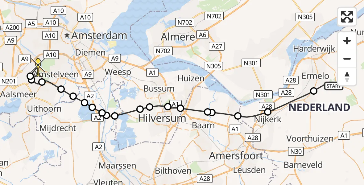 Routekaart van de vlucht: Politieheli naar Schiphol, Drieërweg