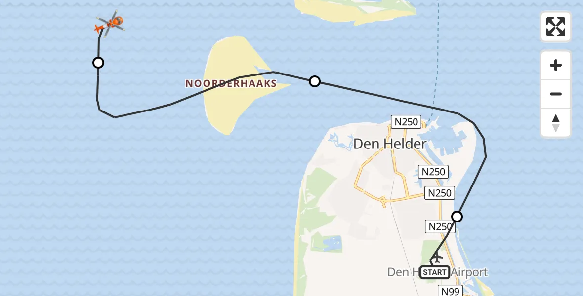 Vluchtroute Kustwachthelikopter Vliegveld De Kooy - , 13 oktober 2025, 16:36