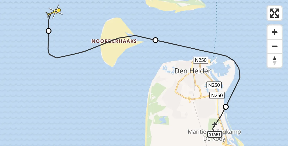 Routekaart van de vlucht: Kustwachthelikopter naar Oostoeverweg