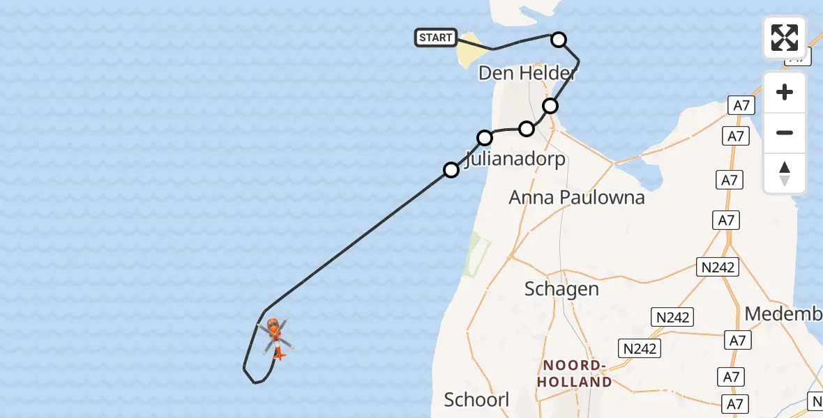 Vluchtroute Kustwachthelikopter Den Hoorn - , 13 oktober 2025, 16:50