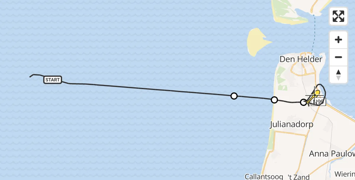 Routekaart van de vlucht: Kustwachthelikopter naar Vliegveld De Kooy, Luchthavenweg