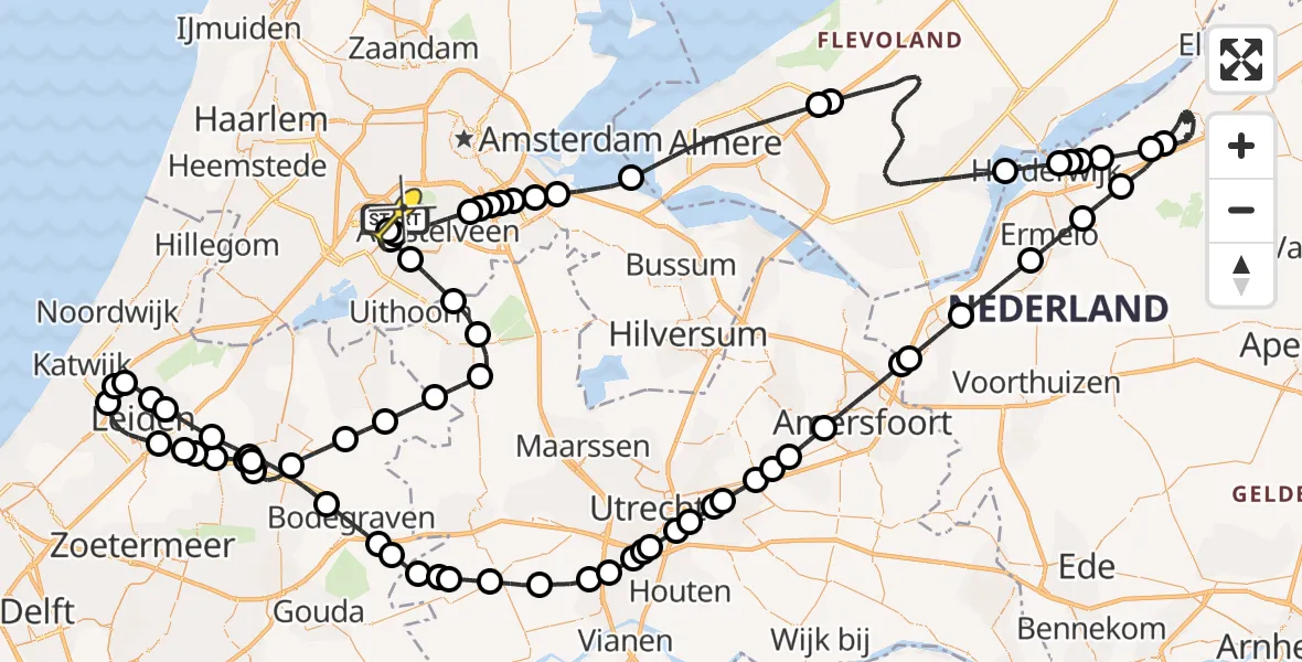 Routekaart van de vlucht: Politiehelikopter naar Schiphol, Amsterdam-Bataviaweg