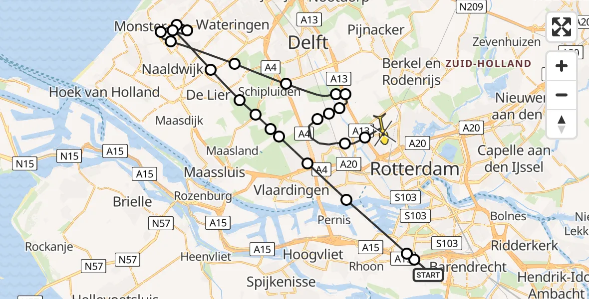 Routekaart van de vlucht: Lifeliner 2 naar Rotterdam The Hague Airport, Koperhoek