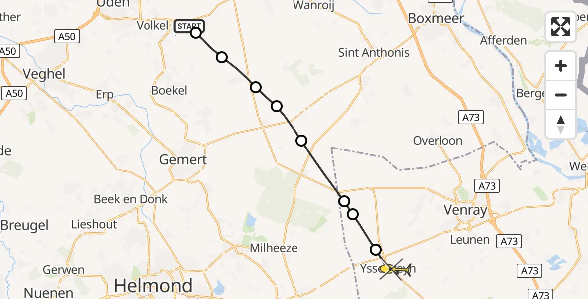Routekaart van de vlucht: Lifeliner 3 naar Ysselsteyn, Torenvalkweg