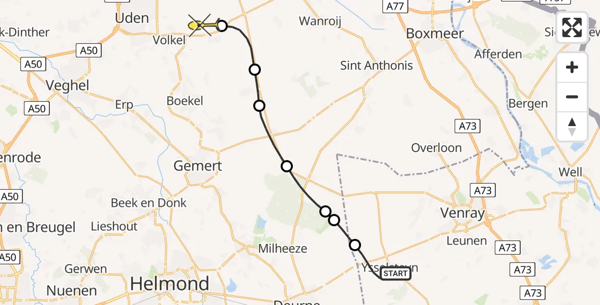 Routekaart van de vlucht: Lifeliner 3 naar Vliegbasis Volkel, Zeilbergseweg