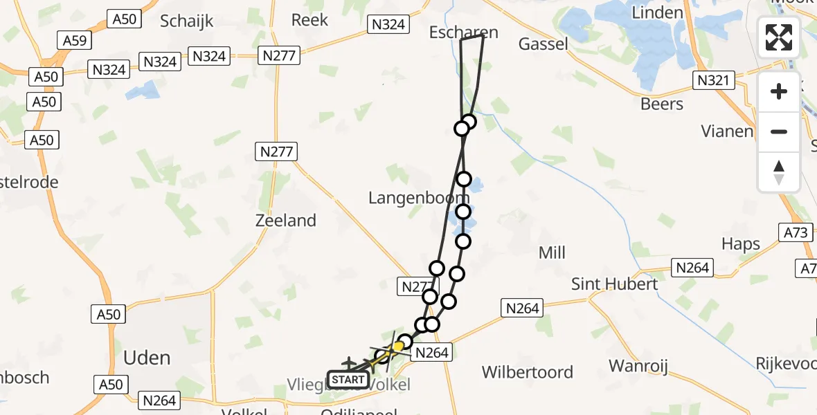 Routekaart van de vlucht: Lifeliner 3 naar Volkel, Zeelandsedijk
