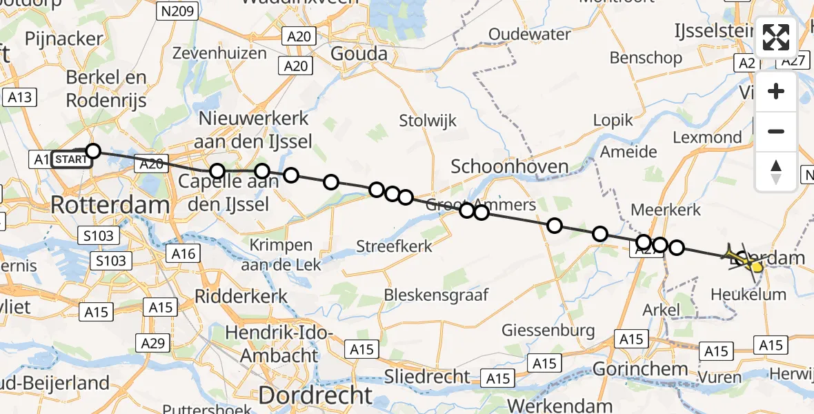Routekaart van de vlucht: Lifeliner 2 naar Leerdam, Volkelstraat