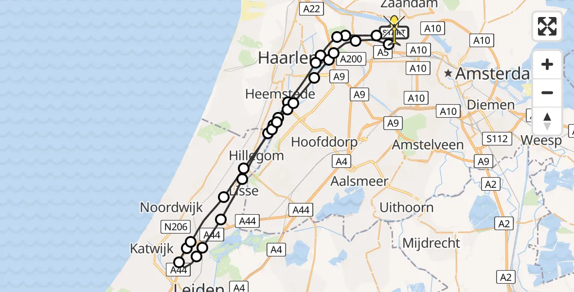 Routekaart van de vlucht: Lifeliner 1 naar Amsterdam Heliport, Siciliëweg