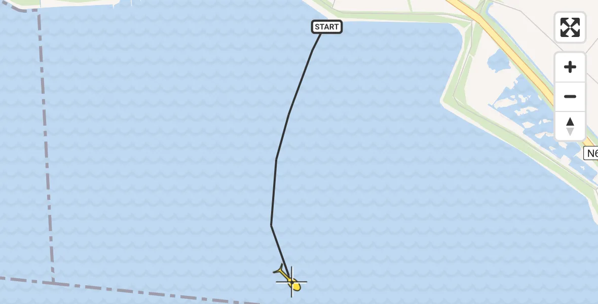 Routekaart van de vlucht: Kustwachthelikopter naar Borssele, Zeedijk