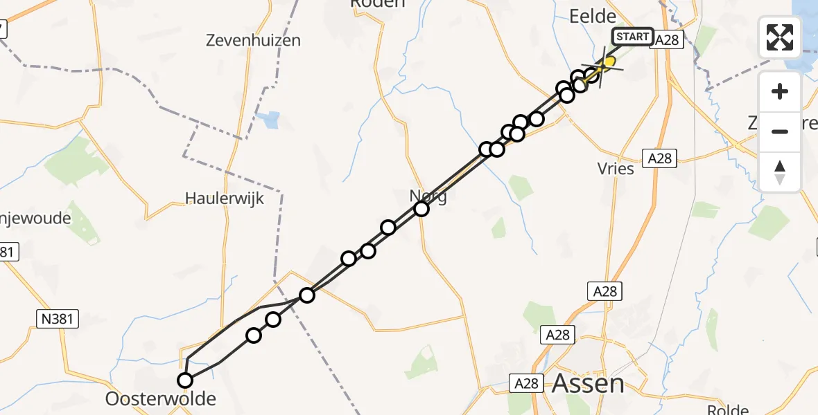 Routekaart van de vlucht: Lifeliner 4 naar Groningen Airport Eelde, Lugtenbergerweg