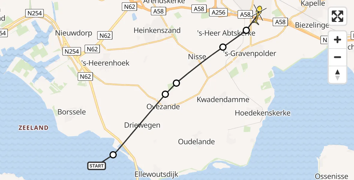 Routekaart van de vlucht: Kustwachthelikopter naar Goes, Zeedijk