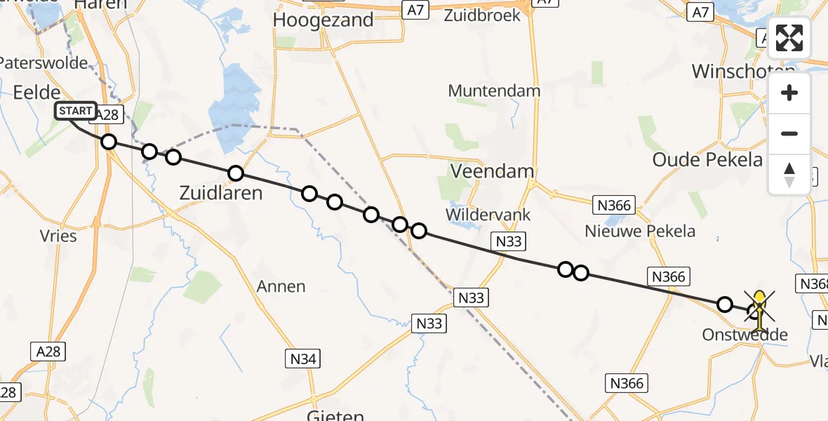 Routekaart van de vlucht: Lifeliner 4 naar Onstwedde, Vissersweg