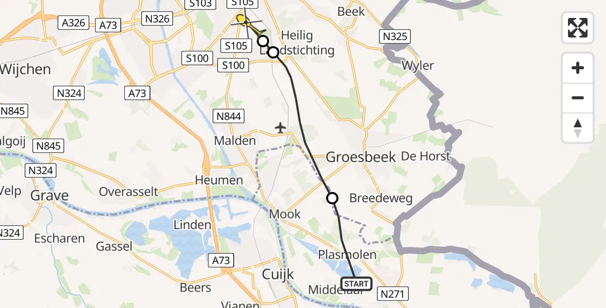 Routekaart van de vlucht: Lifeliner 3 naar Radboud Universitair Medisch Centrum, Bosweg langs Sint Jansberg