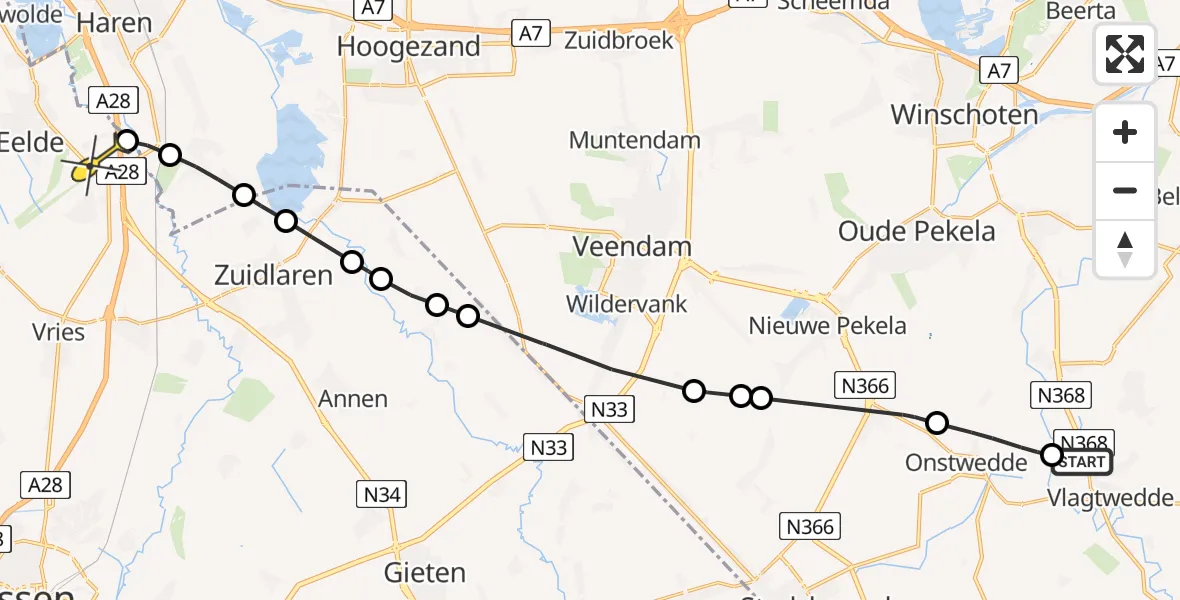 Routekaart van de vlucht: Lifeliner 4 naar Eelde, Oosterholtsdiep