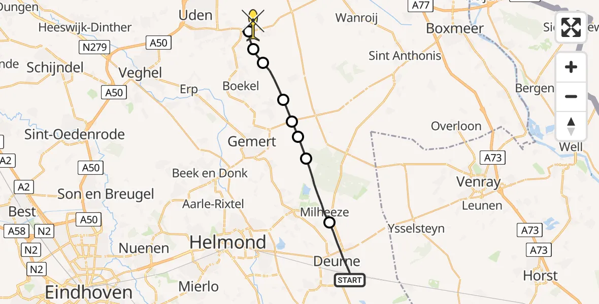 Routekaart van de vlucht: Lifeliner 3 naar Vliegbasis Volkel, Dintel
