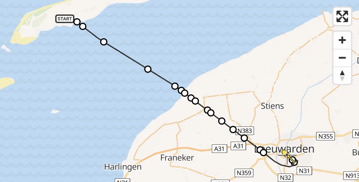 Routekaart van de vlucht: Ambulanceheli naar Leeuwarden, Westerkeijnweg