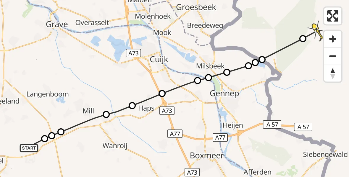 Routekaart van de vlucht: Lifeliner 3 naar Kleef, Zeelandsedijk