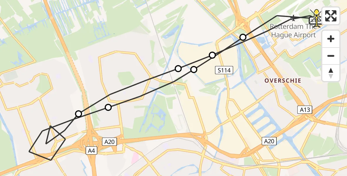Routekaart van de vlucht: Lifeliner 2 naar Rotterdam The Hague Airport, Vliegveldweg