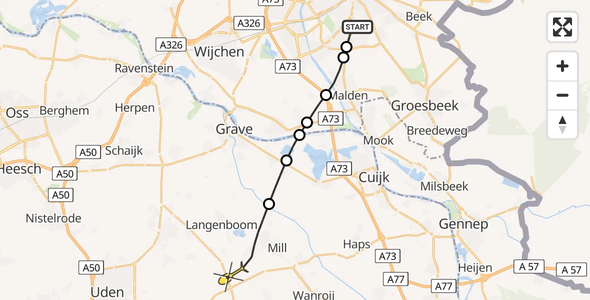 Routekaart van de vlucht: Lifeliner 3 naar Mill, Houtlaan