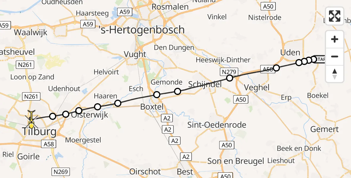 Routekaart van de vlucht: Lifeliner 3 naar Tilburg, Linie