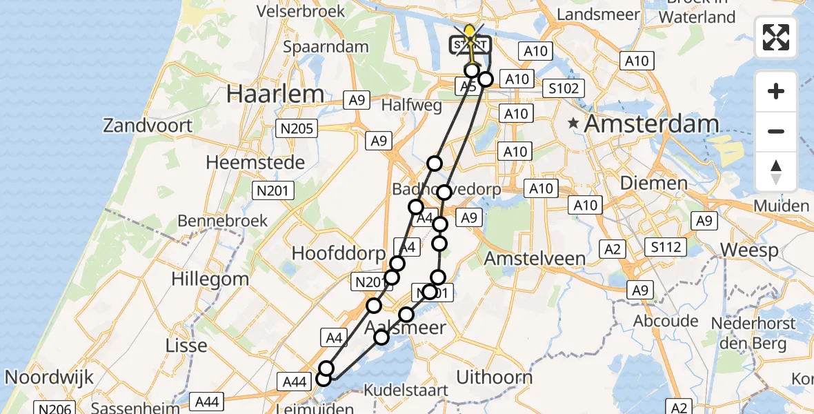 Routekaart van de vlucht: Lifeliner 1 naar Amsterdam Heliport, Westhavenweg