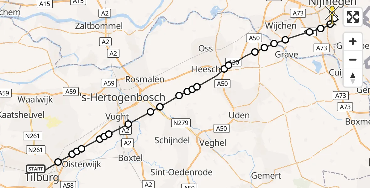 Routekaart van de vlucht: Lifeliner 3 naar Radboud Universitair Medisch Centrum, Minister van Sonstraat