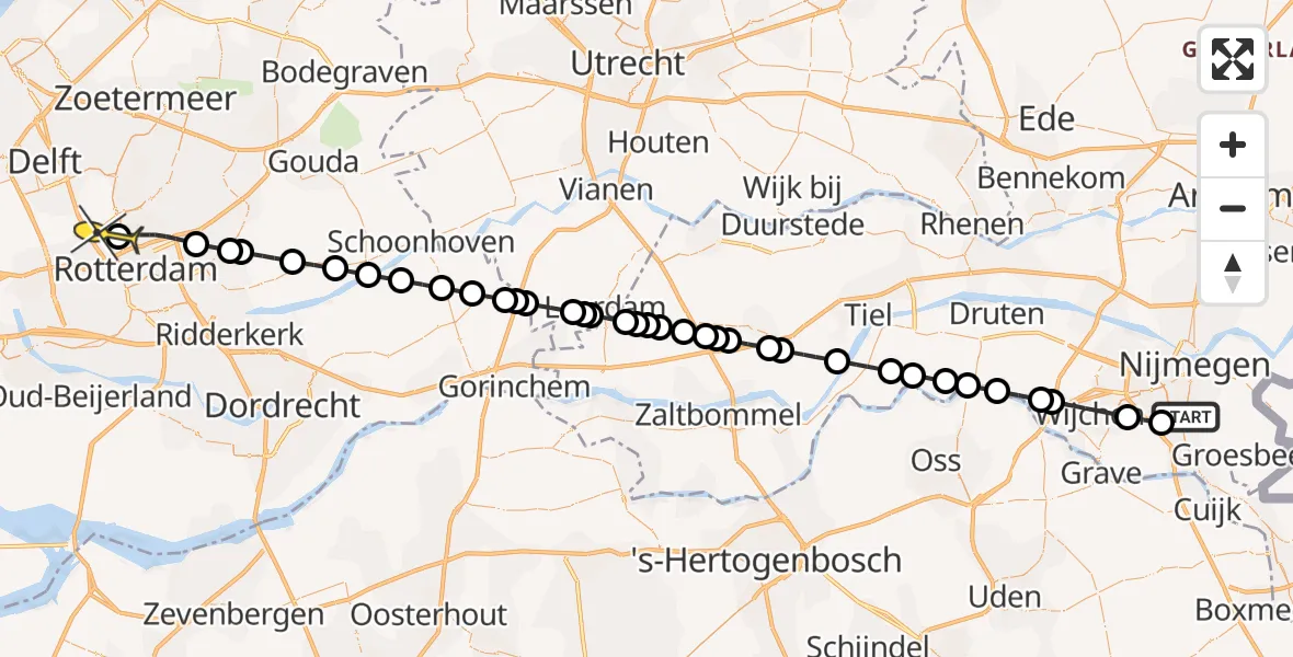 Routekaart van de vlucht: Lifeliner 2 naar Rotterdam The Hague Airport, Brouwerijpad