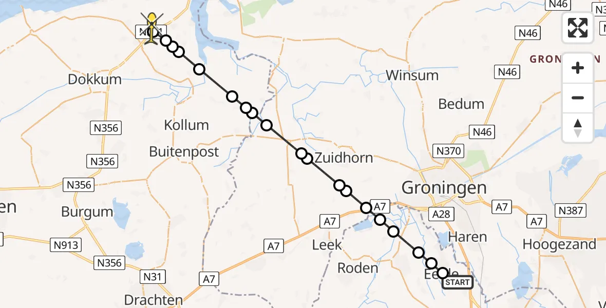 Routekaart van de vlucht: Lifeliner 4 naar Morra, Langesteeg