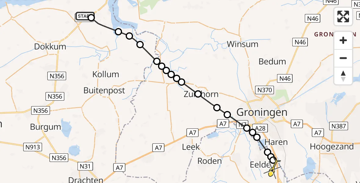 Routekaart van de vlucht: Lifeliner 4 naar Eelde, Moersleat