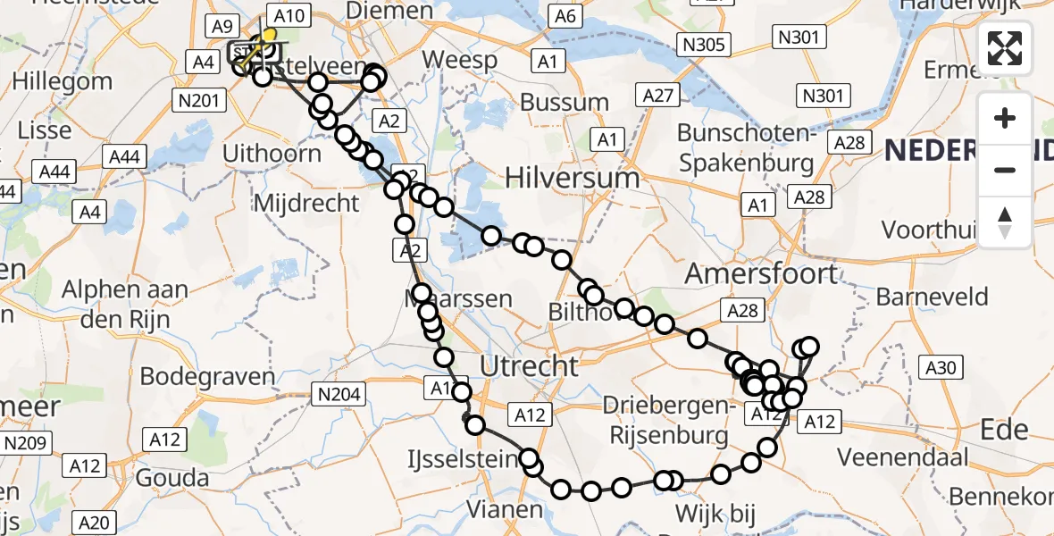 Vluchtroute Politiehelikopter van Schiphol naar Schiphol