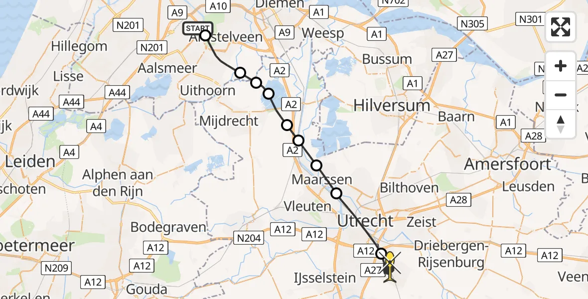 Routekaart van de vlucht: Politiehelikopter naar Houten, Schipholweg