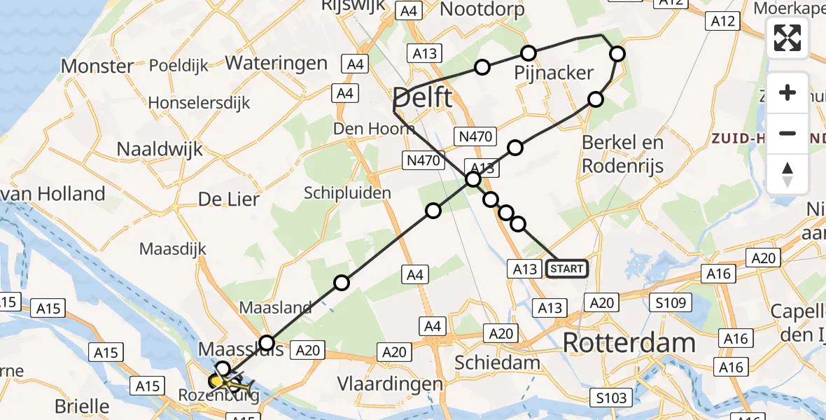 Routekaart van de vlucht: Lifeliner 2 naar Rozenburg, Oude Delft