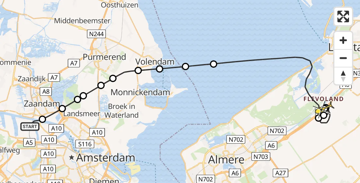Routekaart van de vlucht: Lifeliner 1 naar Lelystad, Hemkade